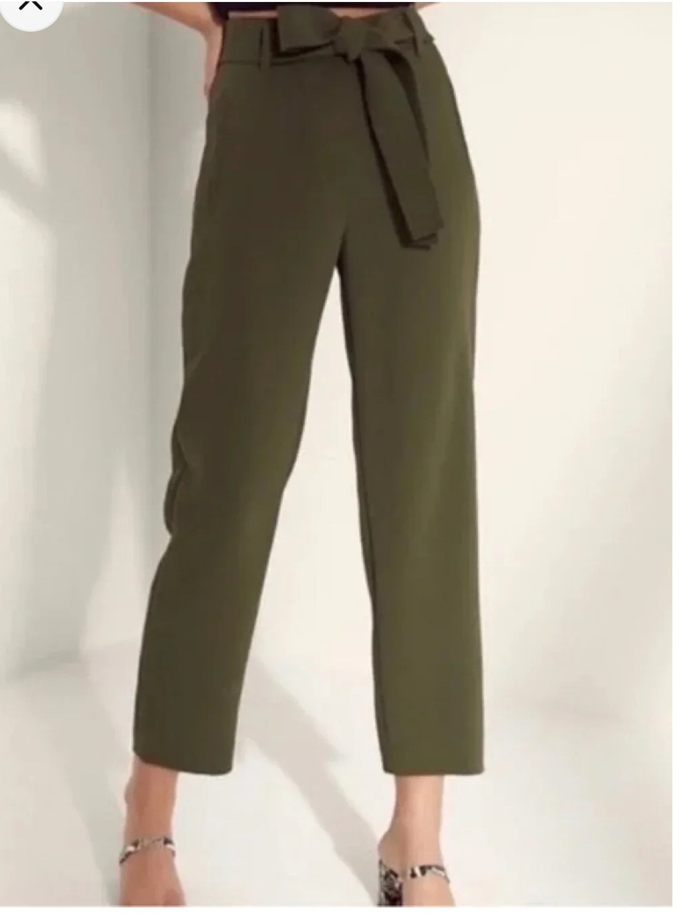 Aritzia Olive Green High-Waist Tie Belt Trousers